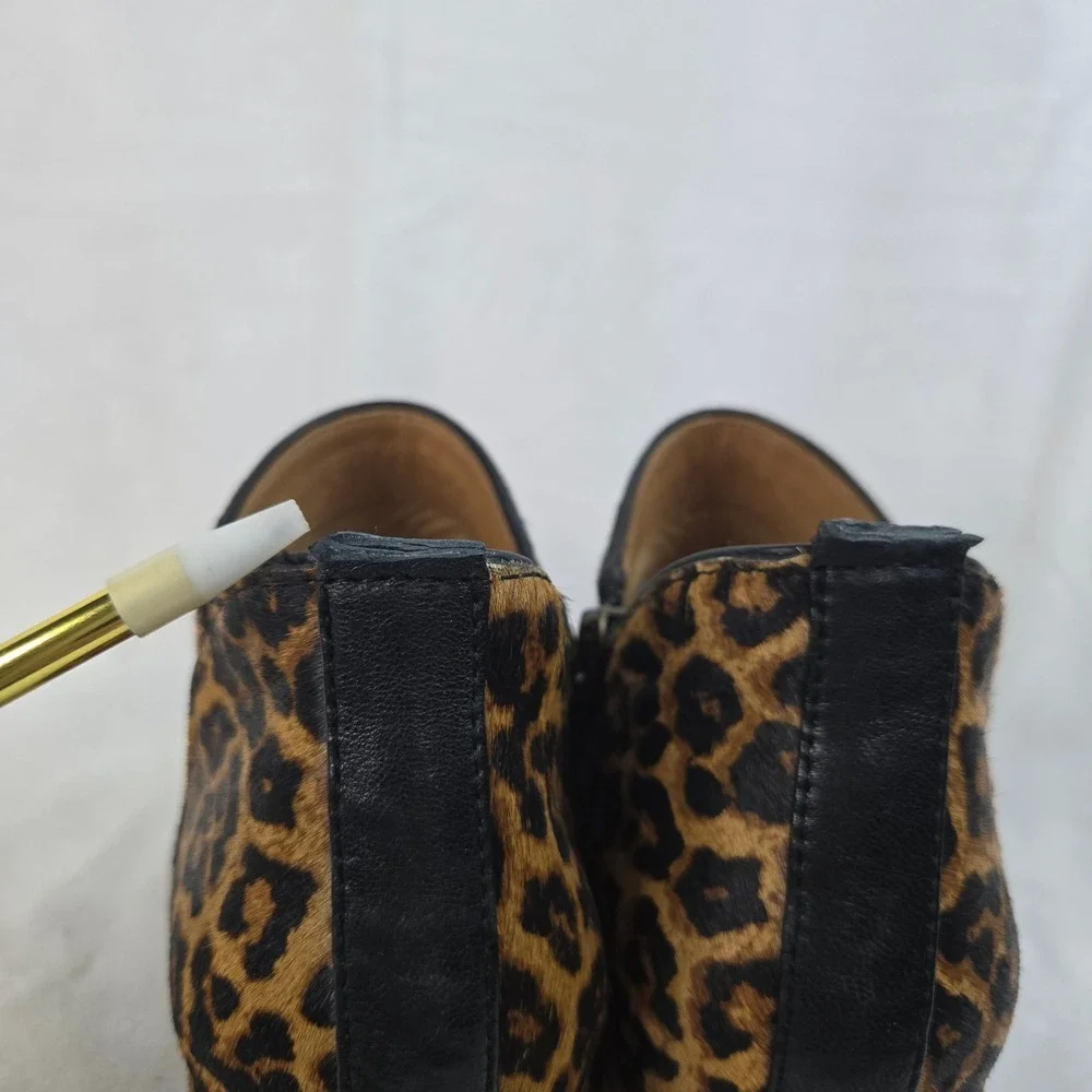Sofft Leopard Print Cow Hair Ankle Booties Brown Black Block Heel 8M SF0034900